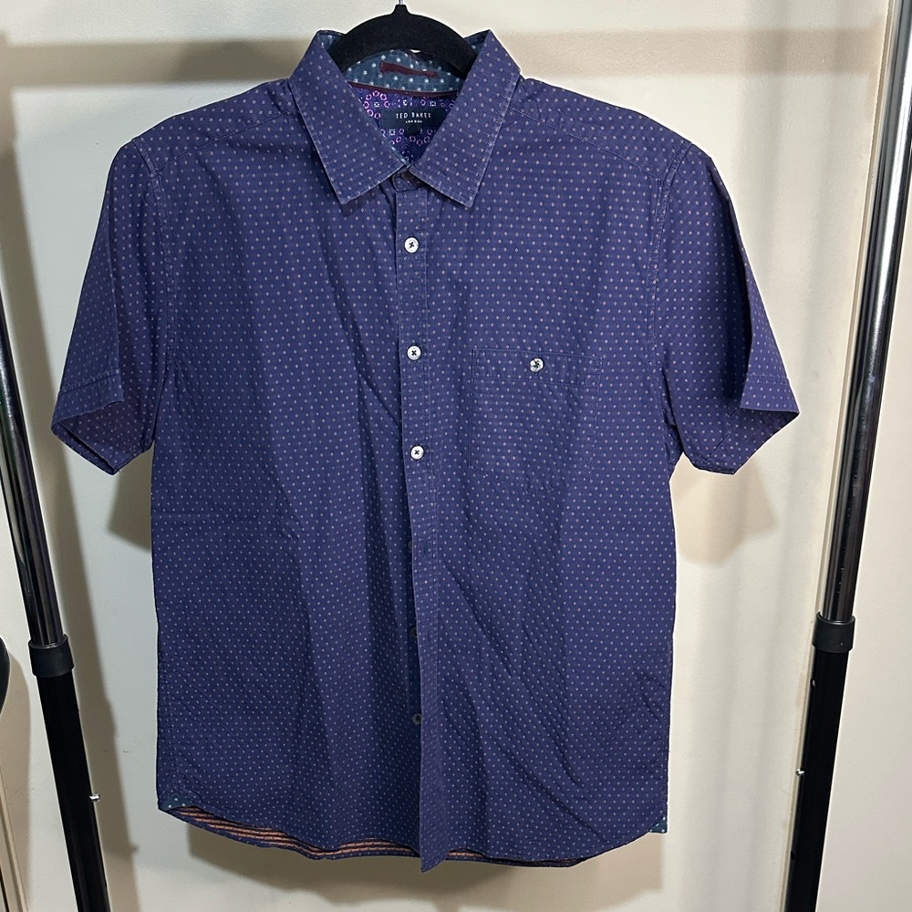 Ted Baker Blue Dotted Short Sleeve Shirt